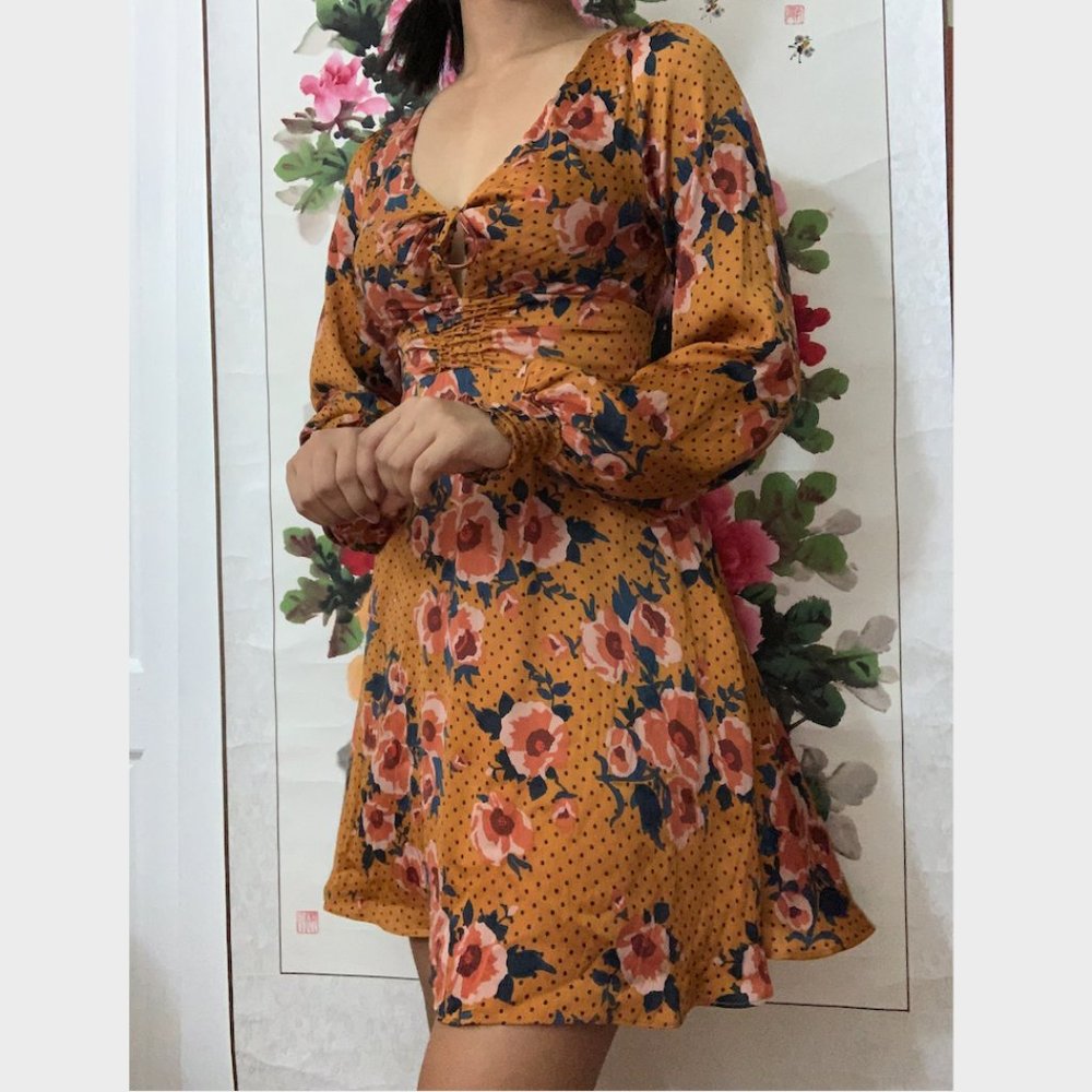 Free People Yellow/Orange long sleeve mini dress